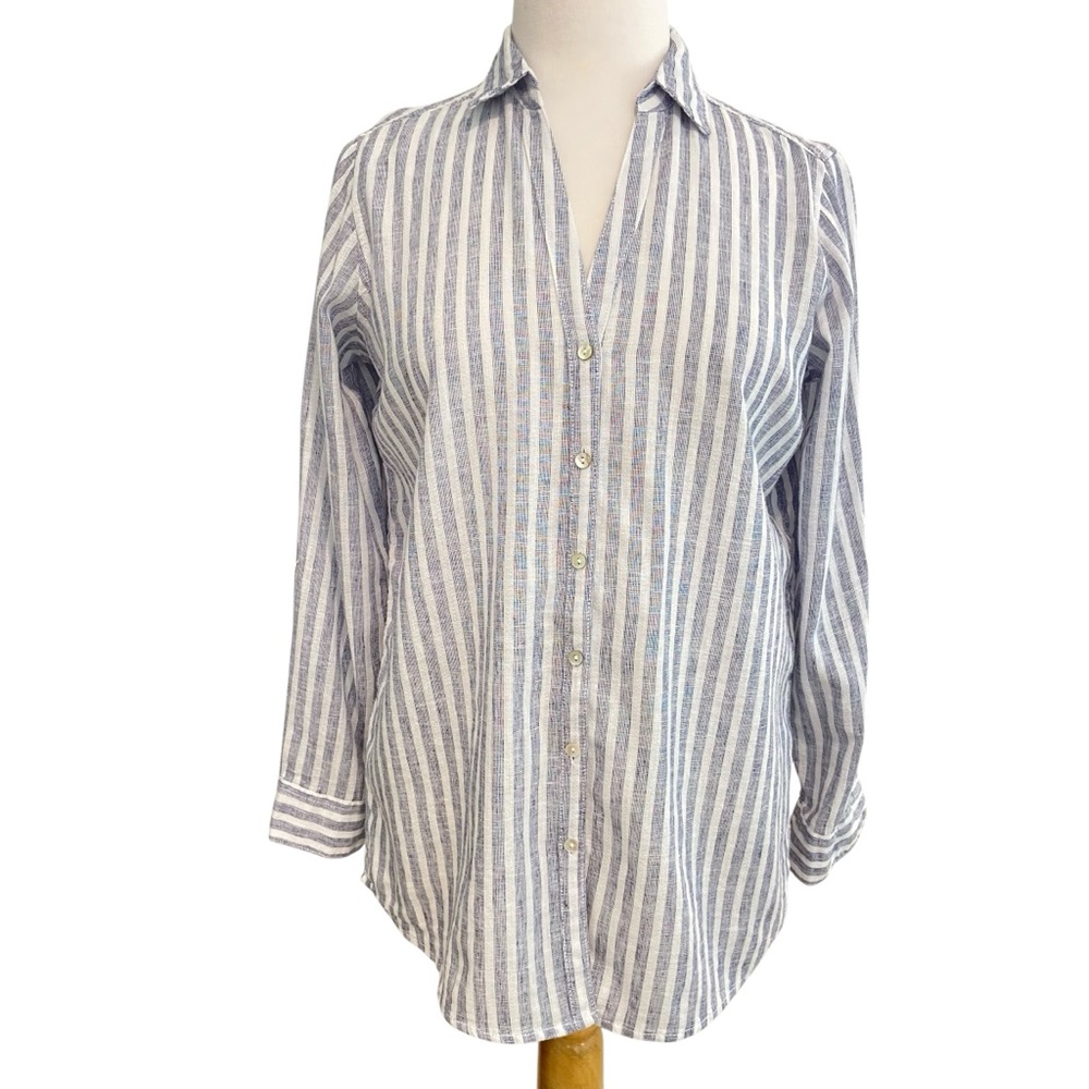 Sigrid Olsen button up blouse linen &cotton blend convertible long sleeves small